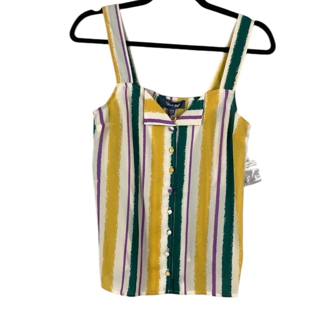 ModCloth striped tank blouse with covered buttons new with tags size small